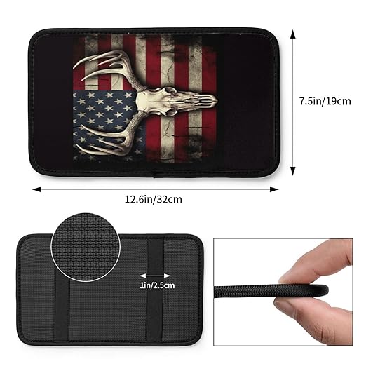 American Flag with A Deer Skull Car Auto Armrest Cushion Cover Accessories Center Console Seat Box Pad Protector Universal Decoration for Most Vehicle SUV Truck