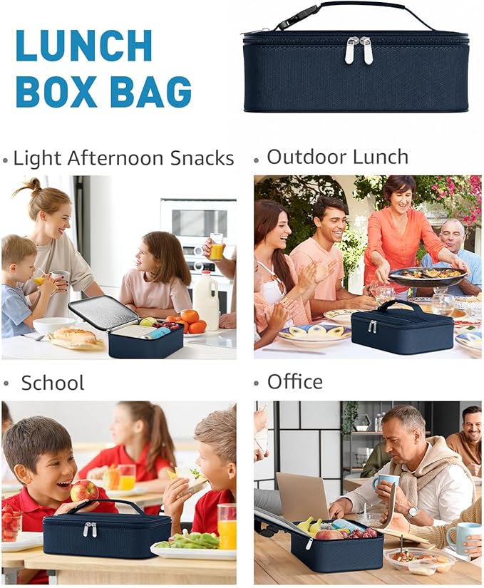 Small Lunch Box Insulated Lunch Bag for Women Men, Bento Kids Lunch Box, Compact Portable Thermal Meal Cooler Bags with Buckle Handle for Work & School, Navy Blue 5L