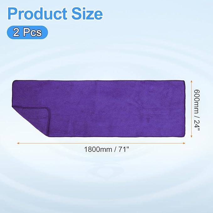HARFINGTON 2 Pack Microfiber Cleaning Cloth, 71" x 24" Multi-Functional Cleaning Towels Reusable Absorbent Rags for Car Wash Kitchen Household Window Clean, Purple