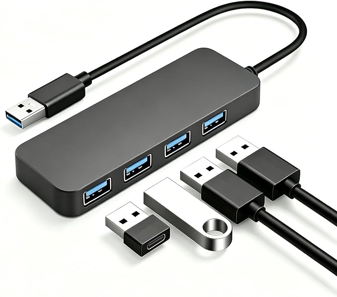 4 Port USB 3.0 Splitter USB Expander for Mouse, Keyboard, Flash Drive, U Disk, Printer, Laptop, Desktop PC, Xbox, PS5 Hub Splitter Portable