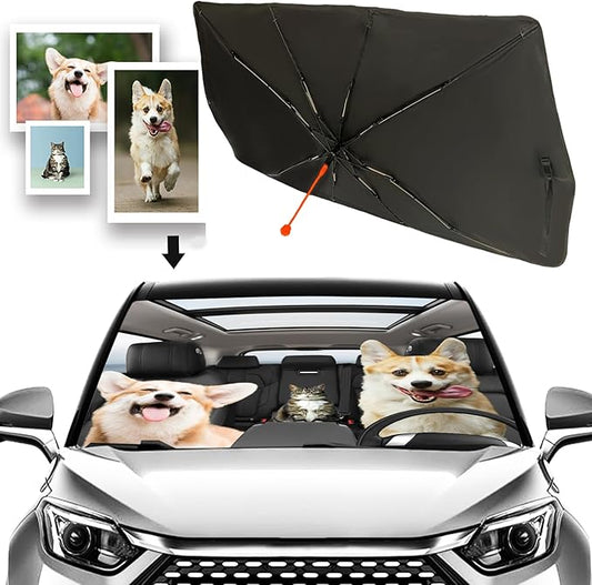 Socira Pet Dog Cat Custom Windshield Sun Shade Umbrella Foldable Personalized Car Visor Umbrella Customized Sun Shade Cover Sunshade Front Window Cover Car Accessories 57" X 30"