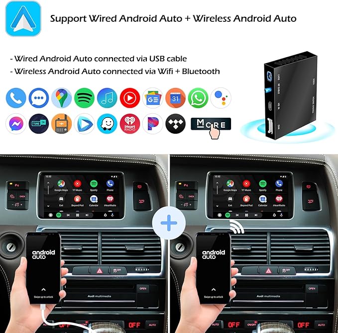 Wireless CarPlay + Android Auto + Mirroring Retrofit Decoder Box Kit, Compatible with Audi A6 A7 2009-2011 Q7 2010-2015 with C6 Embedded Screen & MMI 3G High / 3G+ Models