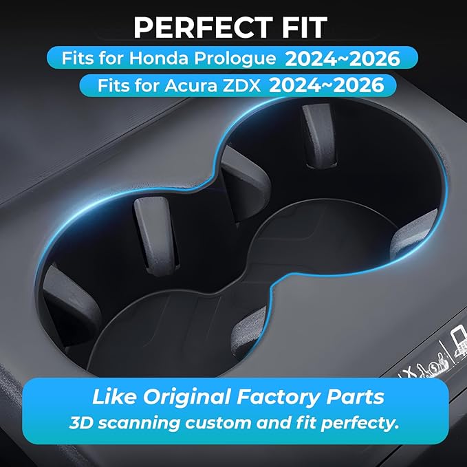 Center Console Cup Holder Inserts for Honda Prologue EV 2026 2025 2024 & Acura ZDX 2026 2025 2024, TPE Interior Accessories Cup Holder Cover for 2024-2026 Prologue & ZDX, Black