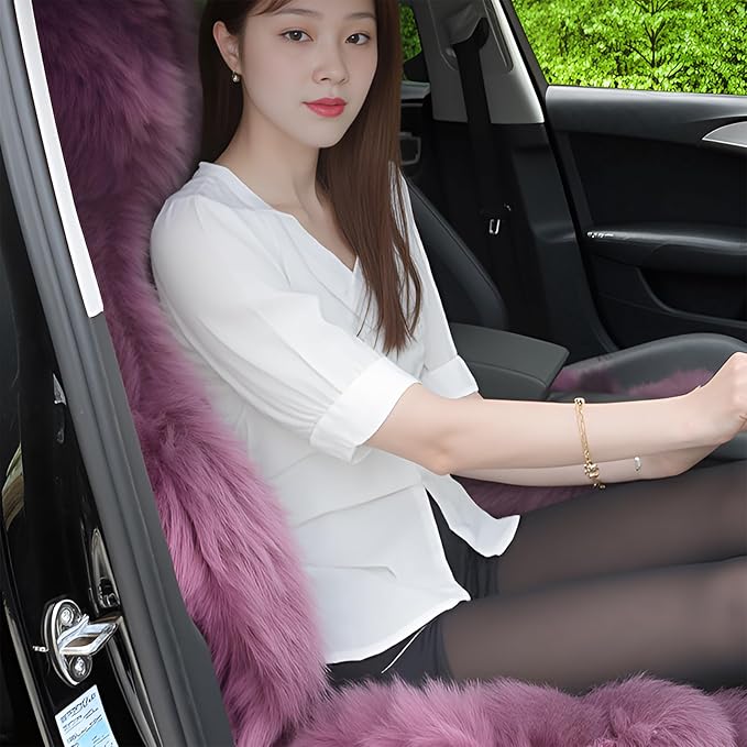 OGLAND Fluffy Sheepskin Car Seat Cover-Fuzzy Fur Auto Cushion for Universal Automotive Protector (Lavender Purple, 1 Pcs Front Seat Cover)
