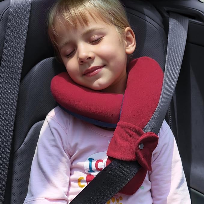 Kids Travel Neck Pillow, Toddler Travel Pillow for Car & Airplane and Head & Chin Support, Comfortably Travel Neck Pillow for Road Trip Sleeping, Gifts for Toddler/Child/Kids (Wine Red & Dark Blue)