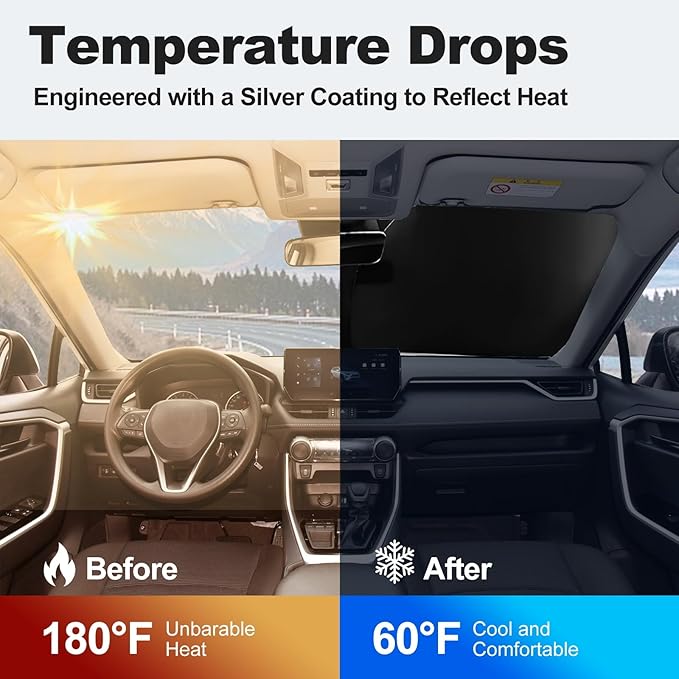 for 2019-2026 Toyota RAV4 - Premium Sunshade for Ultimate Heat & UV Protection, Foldable Front Windshield Sun Shade for SUV Crossover, TRD Off-Road, LE XLE XSE Hybrid Adventure Accessories