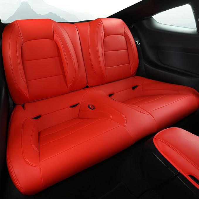 GIANT PANDA Customized Full Set Car Seat Covers Fit Ford Mustang Coupe Hardtop 2015 2016 2017 2018 2019 2020 2021 2022 2023 2024 2025 2026- (Red)