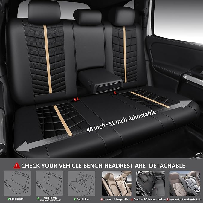 CAR PASS 3D Foam Mesh Leather Car Seat Covers Full Set, Breathable Premium Leather Seat Covers for Car,Anti Slip Universal Fit for Trucks Cars Sedans Vans SUVs, Airbag Compatible, Black Beige