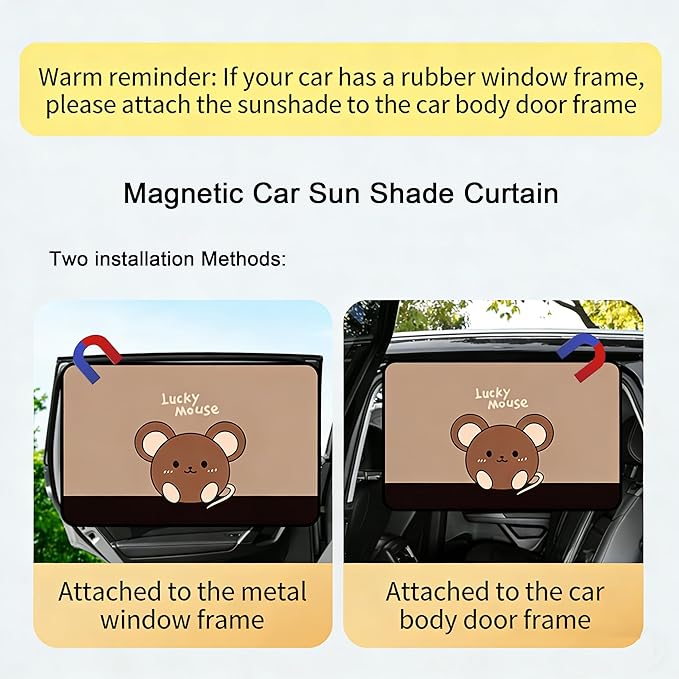 Magnetic Car Window Shade for Baby,Blackout Car Window Curtain,Car Shades for Side Windows,Sun Shade for Car Window Baby,Cartoon Pattern Car Window Covers,UV Protection & Heat Blocking (Lucky Mouse)