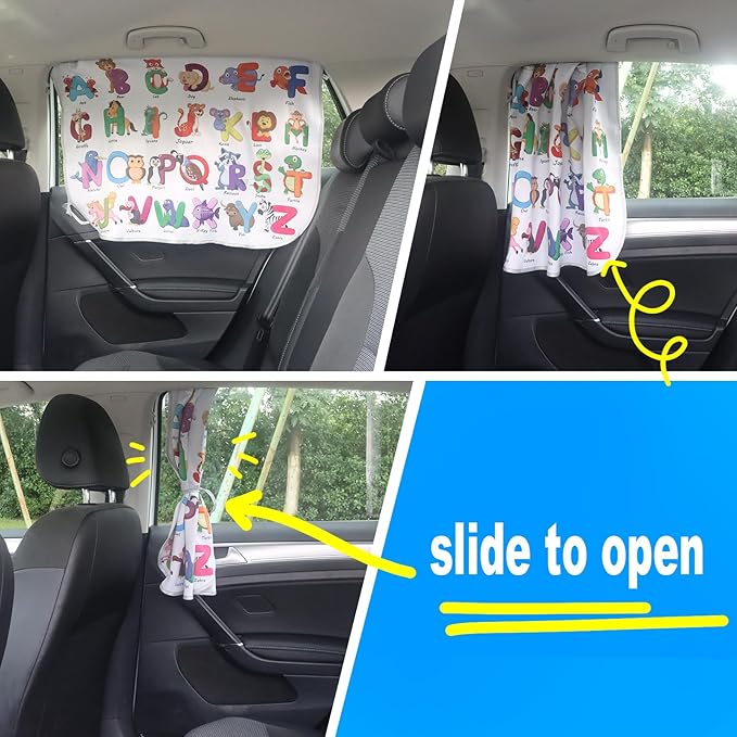 Car Window Shades for Side Windows Baby and Kids,Car Back Window Sun Shade Covers,Strong Magnetic Sunshades Curtains for Truck,27.5" x 19.5" (Animal Alphabet)