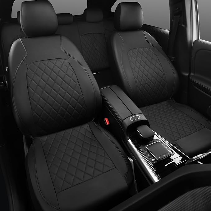 Universal Deluxe Pu Luxury Vinyl Faux Leather Car Seat Covers Full Set, Airbag Compatible, Breathable, Fit for Cars, Trucks, SUV (All Black)