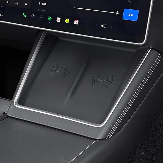 TOPABYTE 3PCS Center Console Accessories for Tesla New Model Y Juniper 2026 2025 Model 3 Highland 2024 Cup Holder Insert, Screen Edge Protector Frame, Wireless Charger Mat Silicone, Black