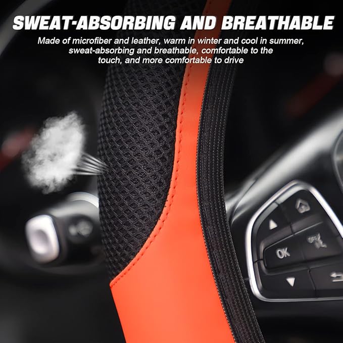 LoyaForba Car Steering Wheel Cover, Universal 14.5-15 Inch, Soft Anti-Slip Neoprene Protector for Steering Wheel, Breathable Odorless and Elastic Stretch, Car Accessory for SUV, Van, Truck (Orange)