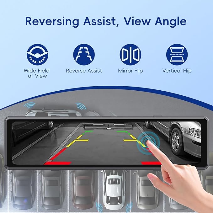 4 Camera System,10" AHD Mirror Rear View Dash Cam, Touch Screen Dash Cam with 128GB Card/Reverse line/WiFi/APP/1080P Night Vision for Car,Pickup,Truck,RV,Bus,SUV,MPV