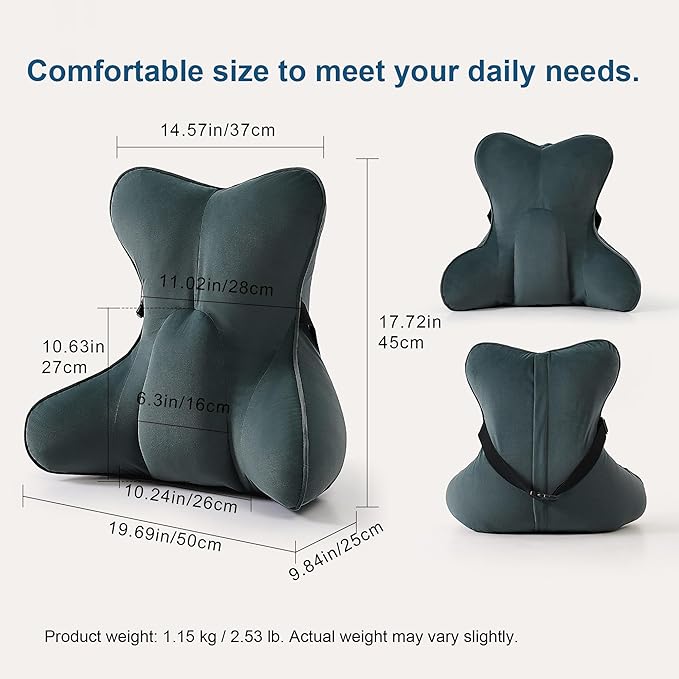Lumbar Support Pillow(Pat. Pend) for Lower Back Pain Relief – Multi-Functional Ergonomic Lumbar Cushion, Reading Pillow for Office Chair, Car Seat & Sofa,Charcoal Gray