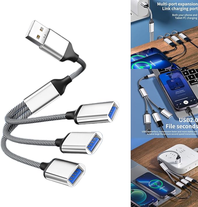 USB Splitter Y Cable USB Male to 3 Female USB 2.0 Converter Multi USB Port Expander Hub Multiport Split Adapter