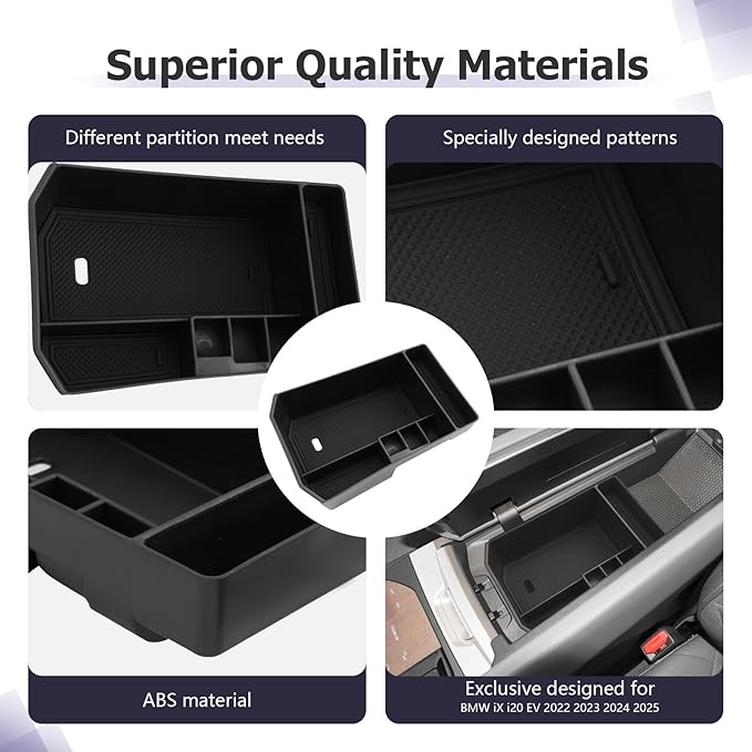 LUWU 2025 2026 B MW iX Center Console Organizer for 2022-2026 B MW iX xDrive45 xDrive60 M70 Accessories Armrest Console Storage Box Armrest Organizer Insert Tray Glove Organizer Tray ABS Material