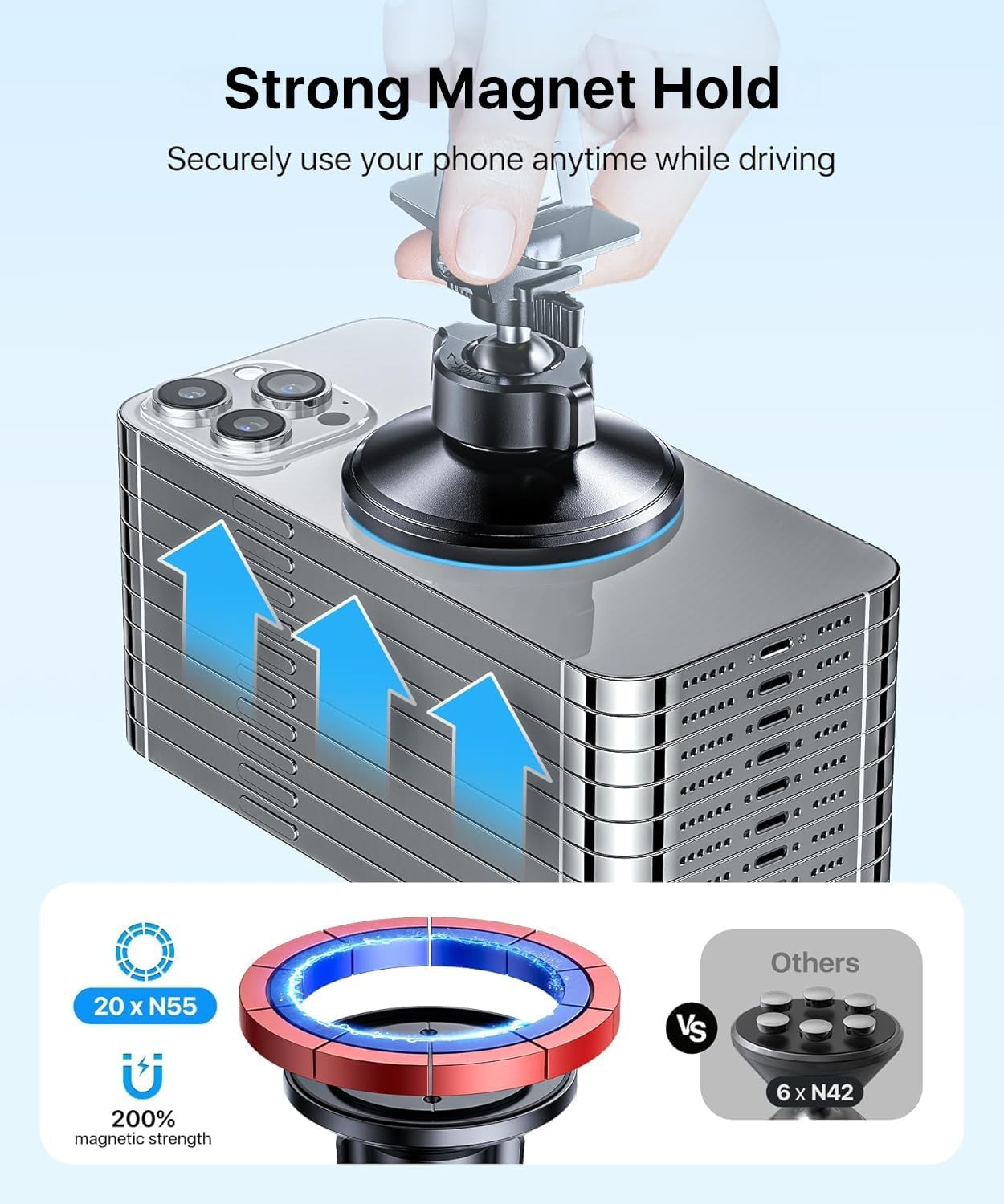 andobil Magnetic Phone Holder for Car Vent Suitable for iPhone 16/15/14 Grey