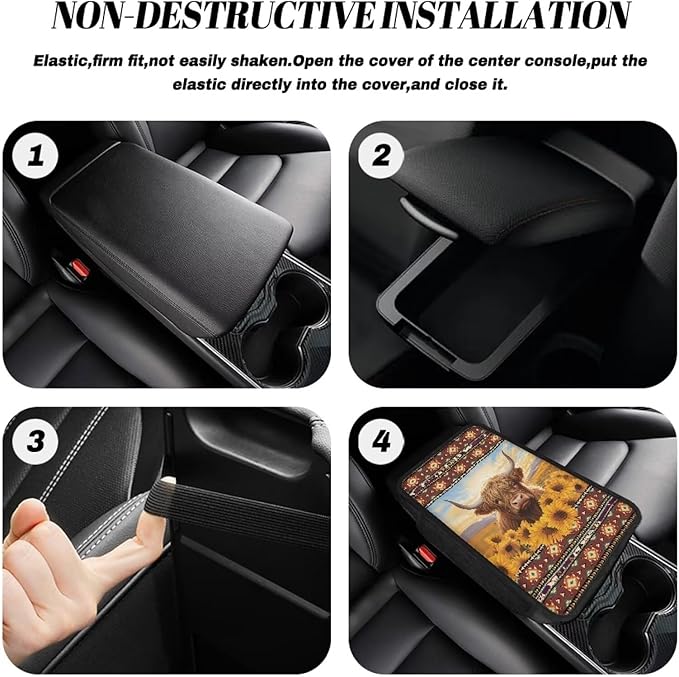 Aztec American Tribal Print Car Armrest Cover Cattle Sunflower Design Middle Console Cover Breathable Vehicle Armrest Cover Pad Armrest Seat Box Cover Protector