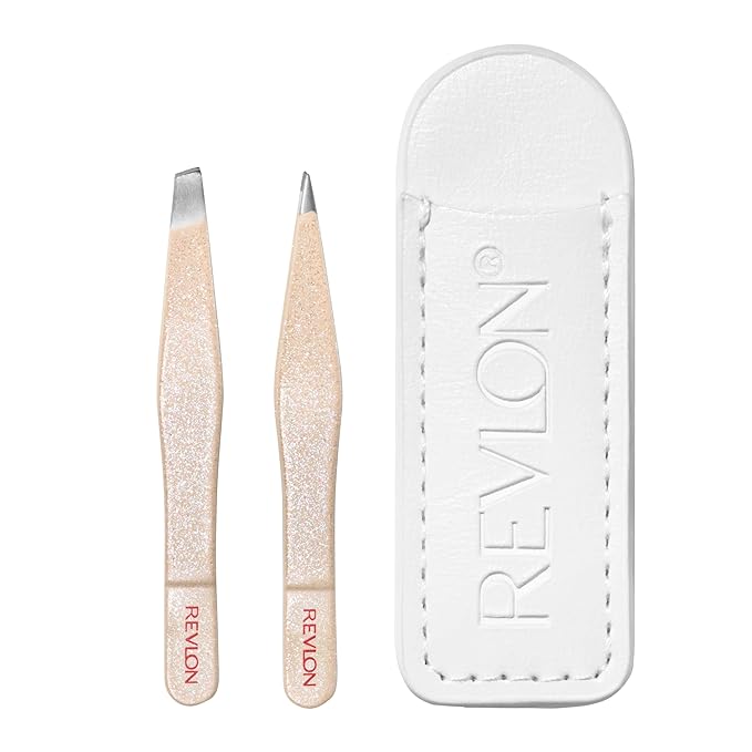 Revlon Designer Series Mini Tweezer Set, Hair Removal Tool Kit with Slant & Point Tips, Portable and Easy to Use, Made with Long Lasting Stainless Steel, 1 Count (Pack of 2)