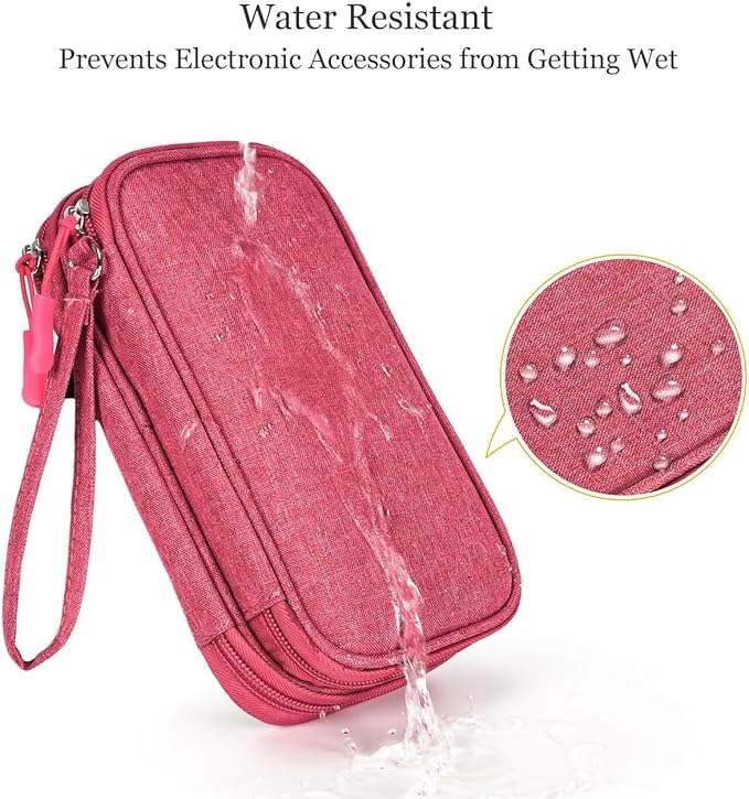 Electronic Organizer Travel Cable Accessories Bag, Electronic Organizer Case, Waterproof Electronic Accessories Organizer Bag for Power Bank, Charging Cords, USB Cable (Rose Red)