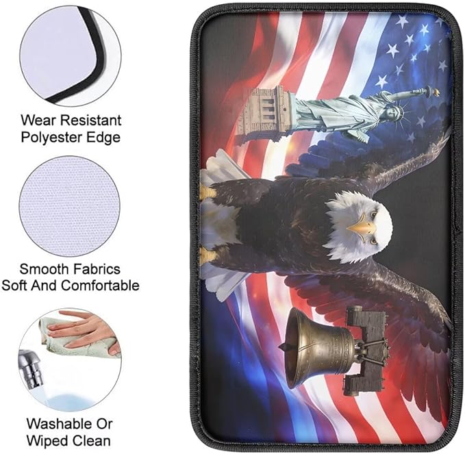 Eagle Liberty Car Center Console Cover Patriotic Car Accessories for Women Men Arm Rest Cover for SUV Sedan Comfortable Car Armrest Cover Pad