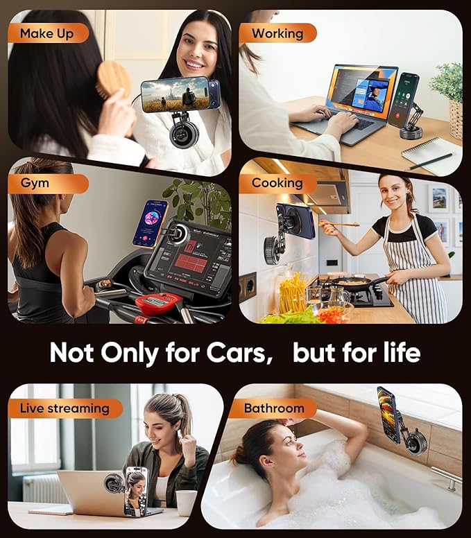 Car Phone Holder,3-AXIS Telescopic Arm Magnetic Phone Mount, 360° Rotatable & Adjustable & Foldable Vacuum Suction Phone Stand,Phone Holders for Your Car/Dashboard/Windshield/Gym/Mirror