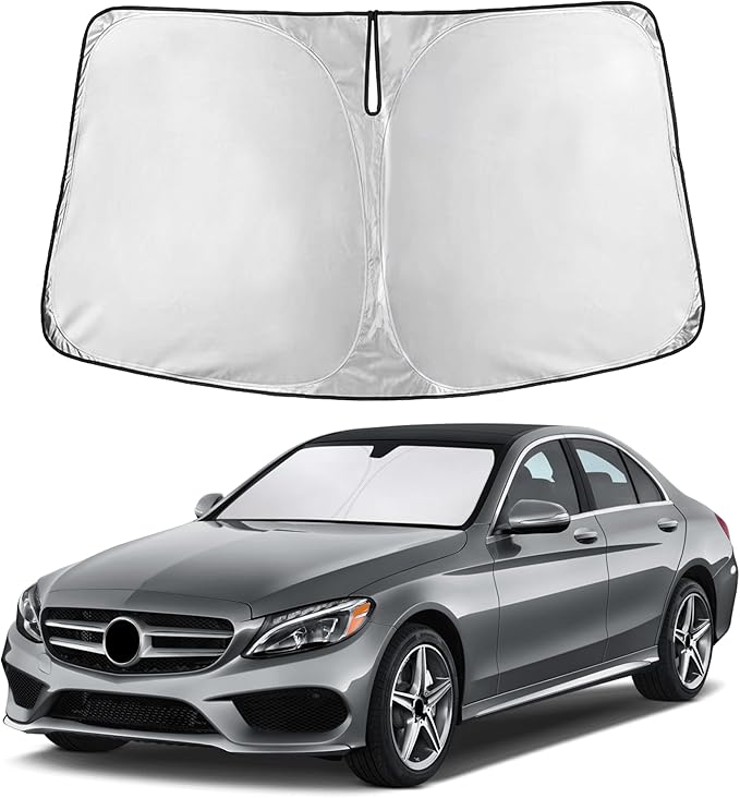 EcoNour Windshield Sunshade Compatible for Mercedes Benz C Class 2008-2019 2020 2021, W205 C250 C300 C400 Sun Visor for Front Windshield & Window Sun Shade Cover, UV Heat Protector, Car Accessories