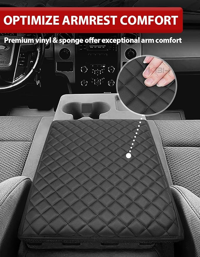 Center Console Armrest Cover for Ford F150 2011 2012 2013 2014, Middle Console Lid Protective Covering, Arm Rest Cushion Pad, PU Leather Interior Accessories, Anti-Scratch, Black (Fits Jump Seat Only)