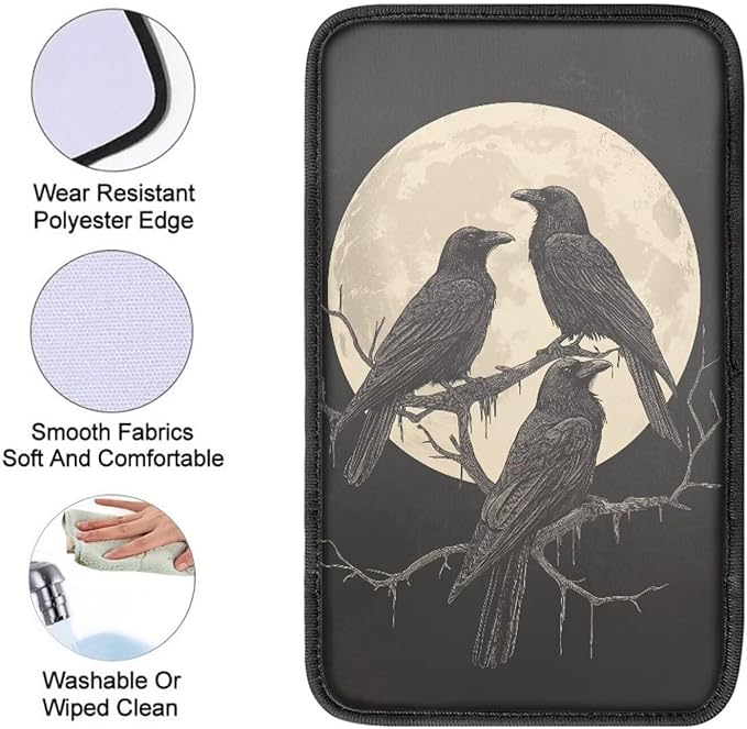 Suobstales Raven Moon Print Car Armrest Pad Soft Center Console Arm Rest Protector Cover Universal Car Interior Accessories Decoration
