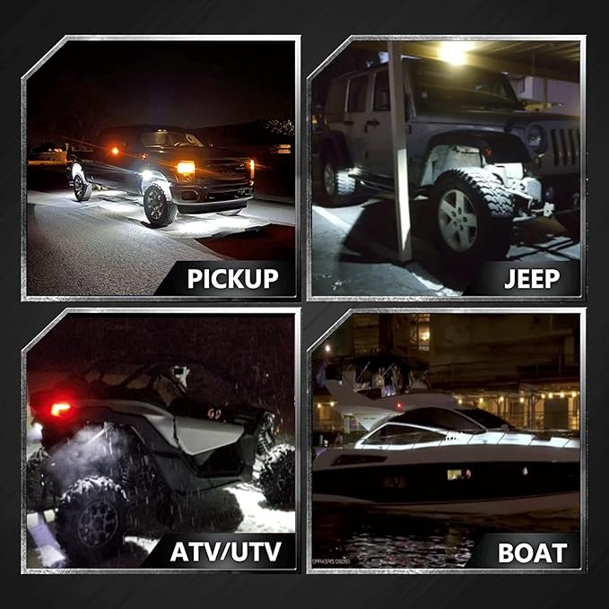 Hovano LED Rock Lights White 20Pods 6000K Waterproof LED Neon Underglow Light for Truck Car ATV UTV SUV Off Road Boat High Power Under Body Glow Trail Rig Lamp