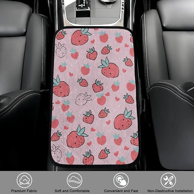 CLOHOMIN Stawberry Car Center Console Cover Cute Pink Car Arm Rest Covers Winter Auto Armrest Cushion Pad Accessories for Most Vehicles Warm Auto Center Console Pad