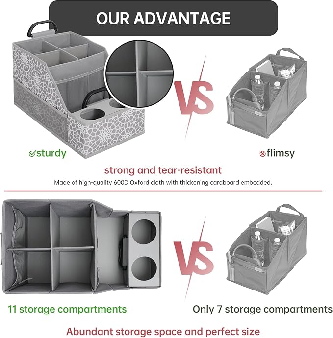 MULISOFT Car Seat Organizer- Backseat Car Organizer with 12 Storages Compartments and 2 Cup Holders, Organizers and Storage, Front Seat for Travel Kids,Gray
