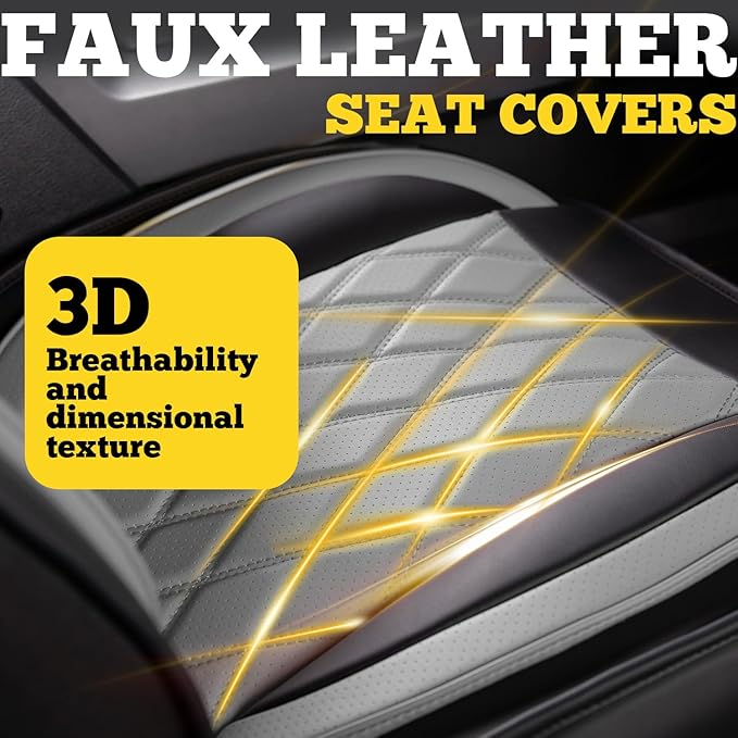 LINGVIDO Car Seat Covers Full Set (5 Seats) - Premium Perforated Nappa Leather, Waterproof Shield, Omni-Adapt Fit SUVs Sedans, Ultimate Family & Pet Protection