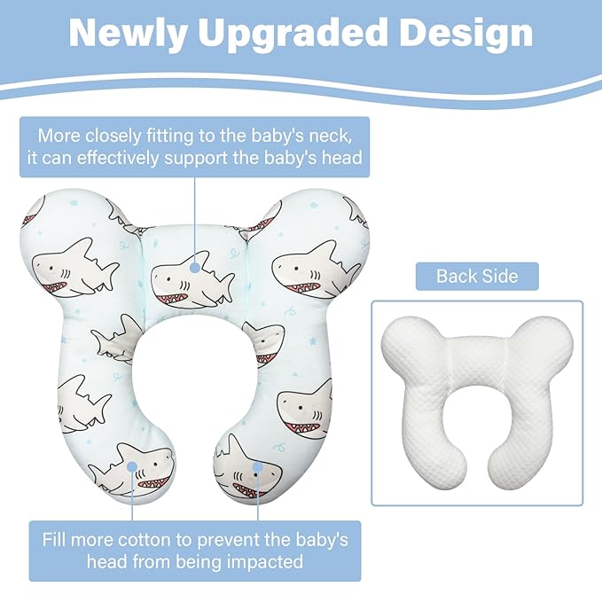 Baby Neck Pillows - Upgraded Toddler Travel Cushion for Toddler Head and Neck, Infant Neck Pillow for Car Plane Stroller Pushchair - Shark A