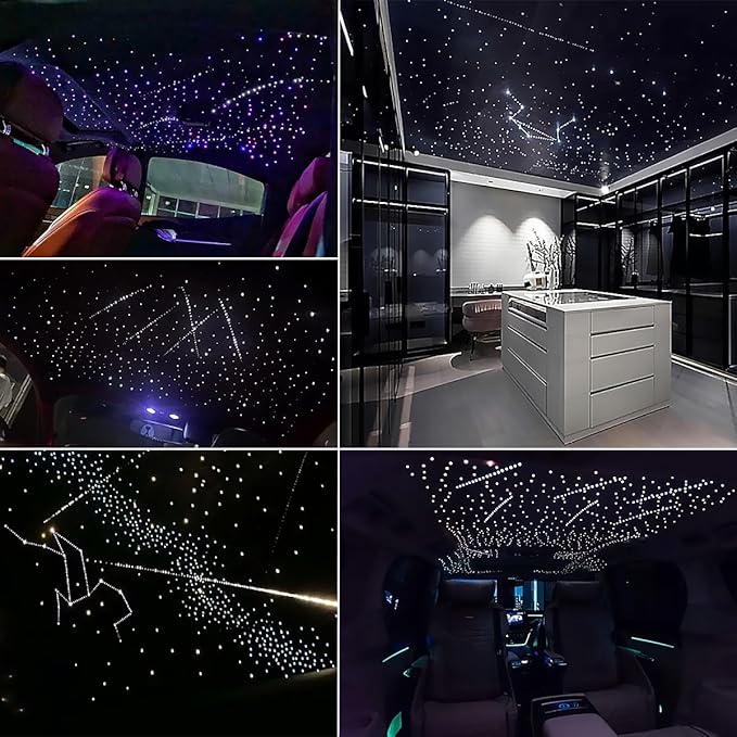AKEPO 16W RGBW Twinkle & Shooting Star Fiber Optic Lights, Music Activated+430pcs 9.8ft/3m(0.03+0.04+0.06in) Optical Fibers+APP Remote Controller Meteor Starlight Headliner Kit for Car/Home