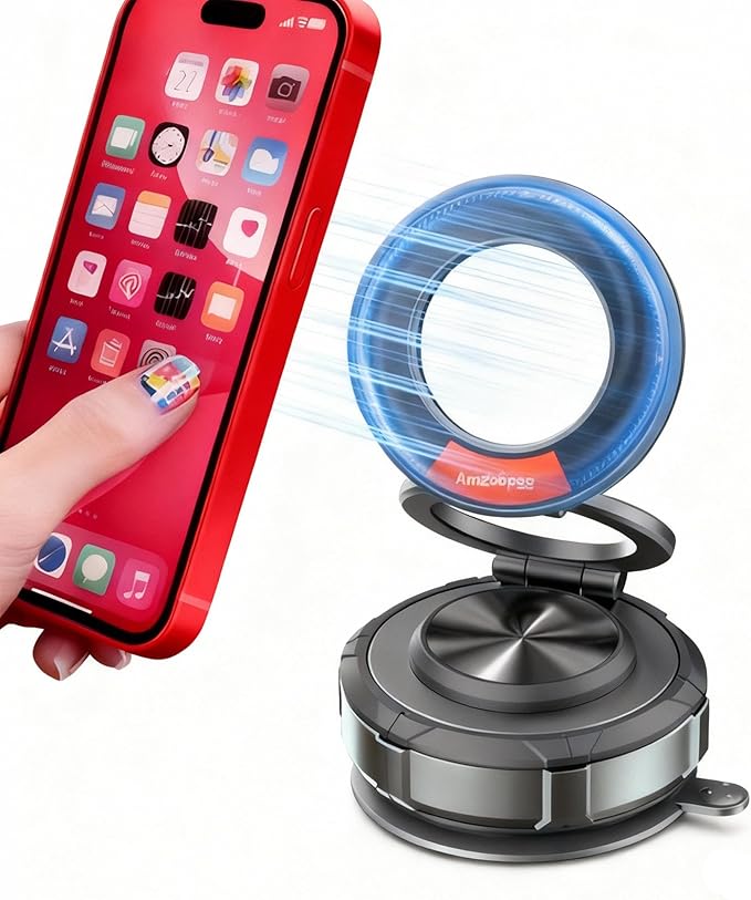 Phone Holders for Your Car Phone Holder Mount for MagSafe 360° Adjustable Vacuum Suction Magnetic Car Phones Mount Cellphone Holder for iPhone 16 15 14 13 12 Series and Android (Zinc Alloy)