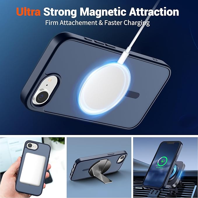 SUPFINE Magnetic for iPhone 17e Case/iPhone 16e Case with Screen Protector (Compatible with MagSafe) (Military Grade Drop Protection) Translucent Matte Shockproof Phone Cover,Dark Blue