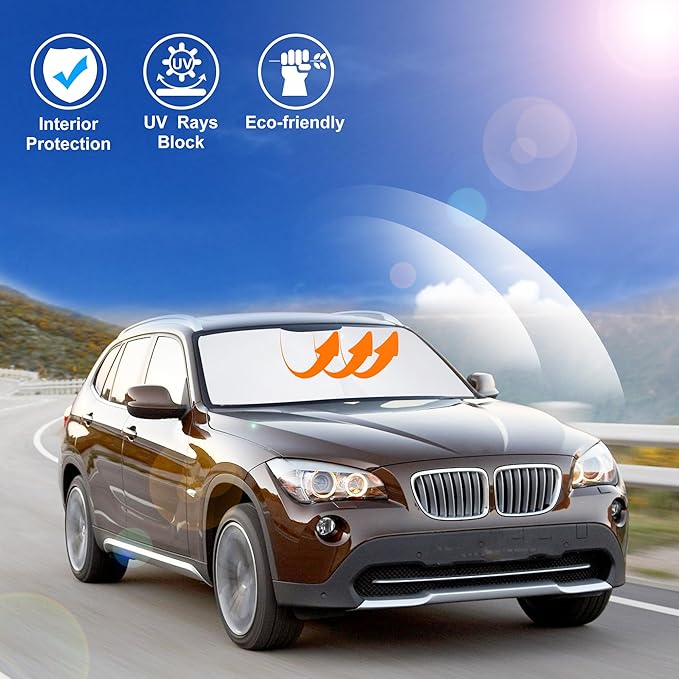 Windshield Sun Shade Custom Fit for 2011 2012 2013 2014 2015 BMW X1 E84 Accessories Foldable Sunshade Sun Blocker Protect Car from Sun Rays & Heat Damage Keep Car Cooler