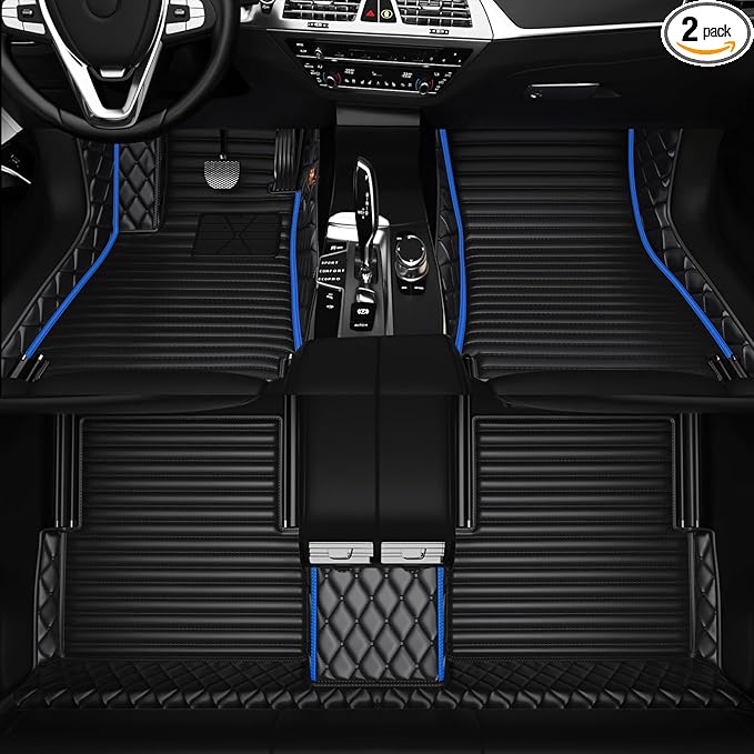 All-Weather car Floor MATS-Suitable for 99% of car Models,Leather car mat, offering Personalized Embroidery and Multiple Color Options,Provide Protection for car Rug (2+1blue)