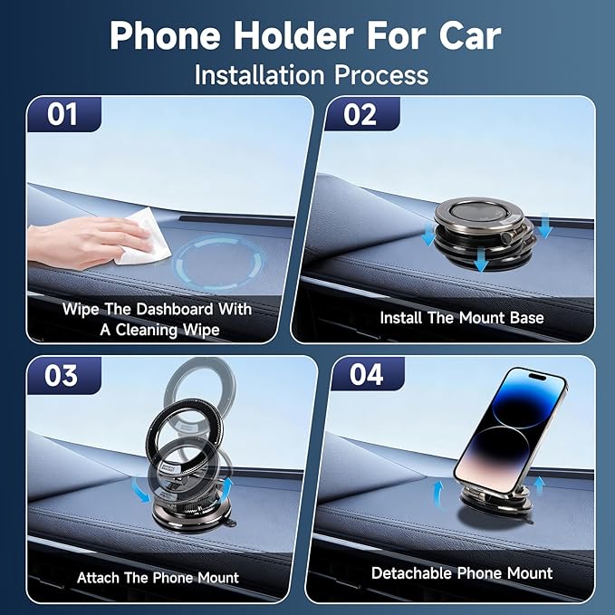 Magnetic Car Phone Holder, 360° Adjustable Suction Cup Universal Phone Mount, Multi-Scene for Car Office Gym Home, Compatible with iPhone 17/16 Pro Max & Other Magnetic Phones (Black)