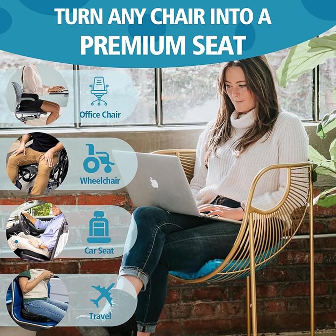 Gel Seat Cushion (20"x20"x2") for Long Sitting, Super Large Gel Cushions for Elderly Pressure Relief, Office/Desk Chair, Wheelchair, Car & Airplane Seat, Couch, Stadium Cushion Pads