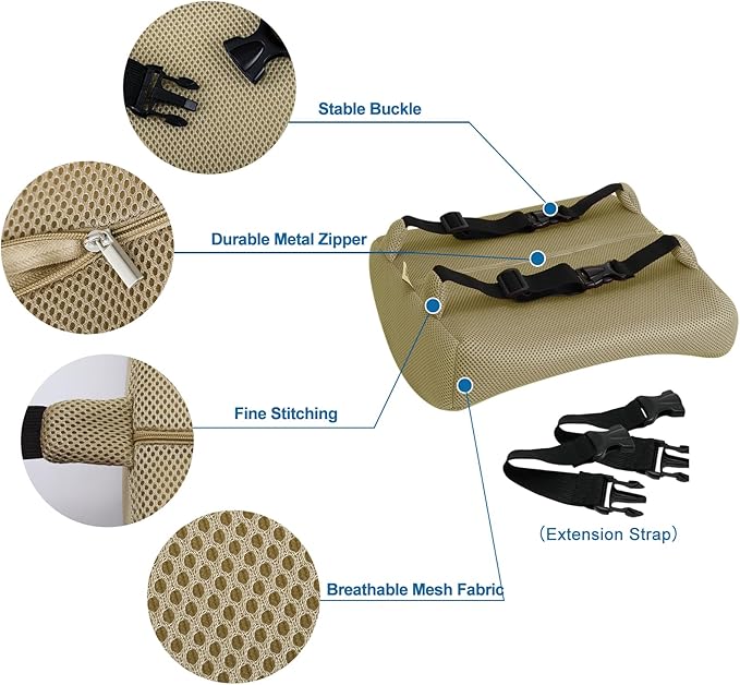 Lumbar Pillow for Chair and Car, Back Support for Office, Memory Foam Cushion with Mesh Cover - Beige