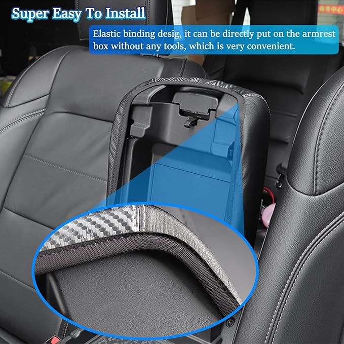 Center Console Cover Anti-Scratch Waterproof Leather Armrest Pad Protector Cushion for Dodge RAM 1500 2500 3500 2019 2020 2021 2022 2023 Interior Accessories(Carbon Fiber with Black)
