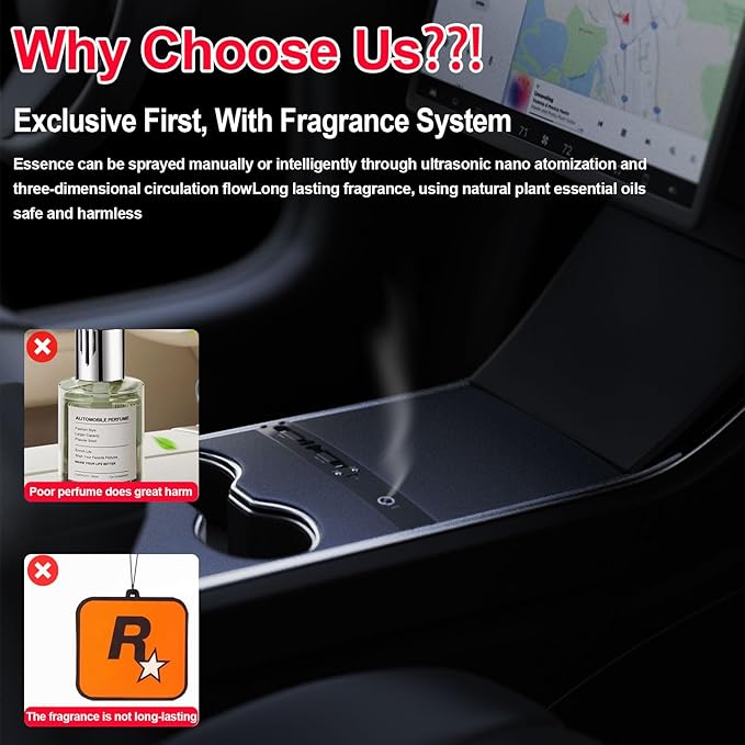 Car USB Hub with Smart Aromatic System Hub Charger for Tesla Model 3 2021-2023 / Model Y 2021-2025 Multifunctional Tesla Accessories with Retractable Fast Charging line