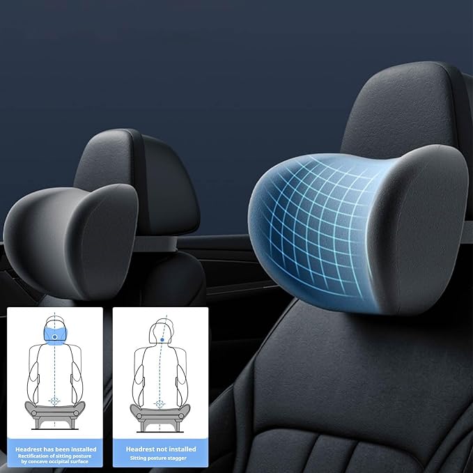 Car Headrest & Lumbar Support Cushion, Ergonomic Car Seat Headrest & Lumbar Cushion with Adjustable Strap for Neck Back Pain Relief, Memory Foam & Breathable Car Head Lumbar Rest Set (Coffee)