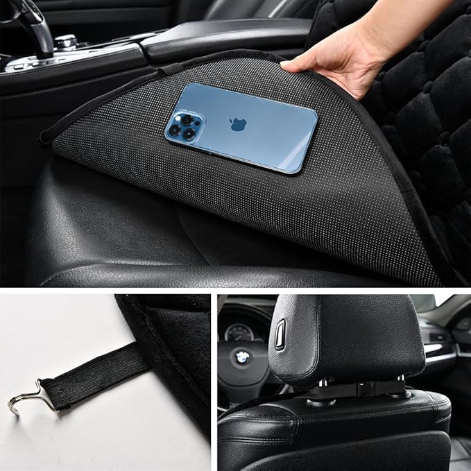 Plush Fleece Car Seat Cushion with Lumbar Support - Ultra Soft Ergonomic Padding for Car, Truck, SUV
