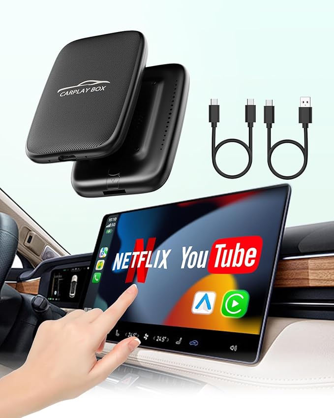 5-in-1 Wireless Android Auto & Carplay Adapter, Wireless CarPlay Adapter Support Netflix/YouTube/TF, USB-A/USB-C Cables, Convert Wired to Wireles Apple Dongle, Magic Video Box Car Play for iPhone