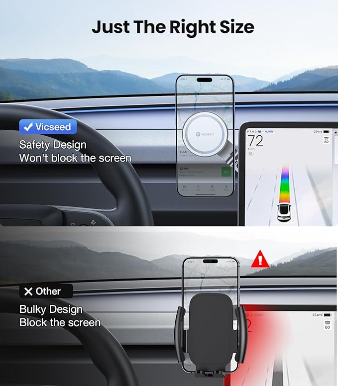VICSEED Tesla Phone Mount【Strongest Magnet Power】 Foldable Hidden Tesla Phone Holder Fit for All Phones, Tesla Model 3/Y/Cybertruck Accessories, Tesla Model 3 Model Y for MagSafe Car Mount - White