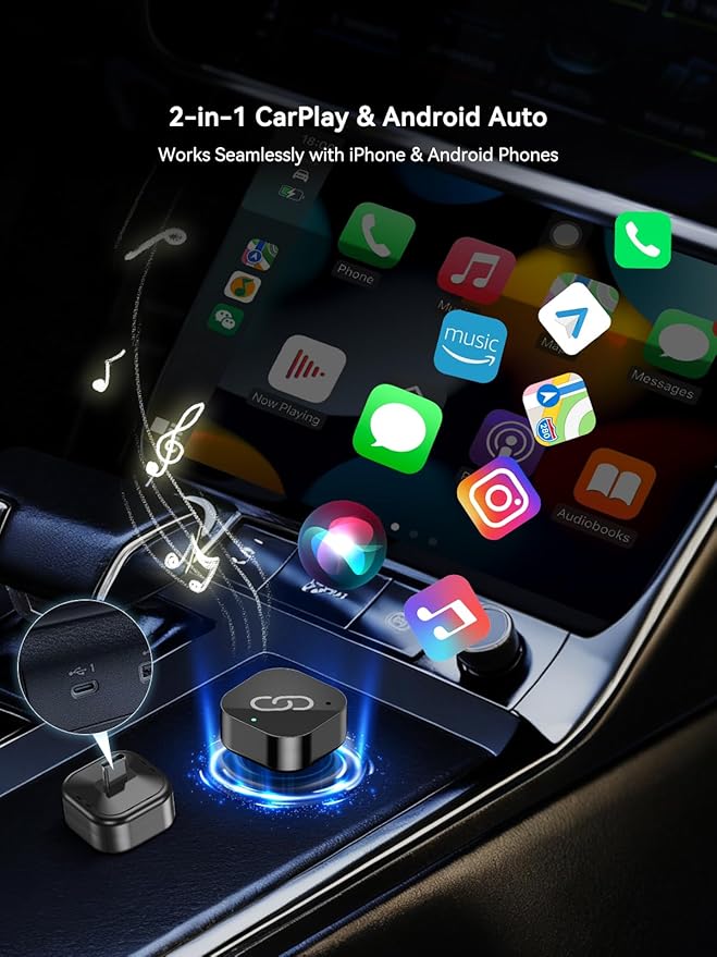 Wireless CarPlay Adapter USB C – Wireless Android Auto Adapter Type-C, Converts Factory Wired CarPlay & Android Auto to Wireless, Fast Bluetooth & WiFi Auto Connect, Plug & Play 2026